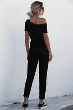 Load image into Gallery viewer, JUMPER ROMPER Asymmetrical Neck Tied Jumpsuit with Pockets