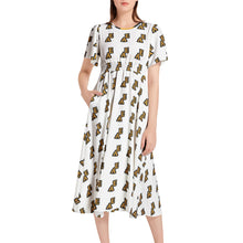 Load image into Gallery viewer, SUMMER BLAZE(Short Sleeve Shirred Waist Midi Dress)
