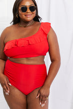 Load image into Gallery viewer, SUN IN SAND ( Swim Seaside Romance Ruffle One-Shoulder Bikini in Red)
