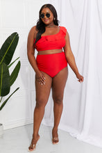 Load image into Gallery viewer, SUN IN SAND ( Swim Seaside Romance Ruffle One-Shoulder Bikini in Red)
