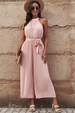 Load image into Gallery viewer, JUMPER ROMPER Accordion Pleated Belted Grecian Neck Sleeveless Jumpsuit
