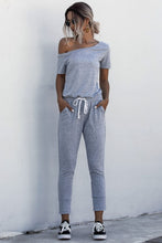 Load image into Gallery viewer, JUMPER ROMPER Asymmetrical Neck Tied Jumpsuit with Pockets
