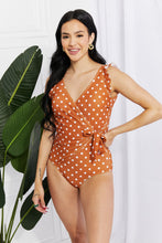 Load image into Gallery viewer, SUN IN SAND ( Swim Full Size Float On Ruffle Faux Wrap One-Piece in Terracotta)
