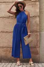 Load image into Gallery viewer, JUMPER ROMPER Accordion Pleated Belted Grecian Neck Sleeveless Jumpsuit
