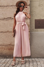 Load image into Gallery viewer, JUMPER ROMPER Accordion Pleated Belted Grecian Neck Sleeveless Jumpsuit
