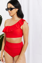Load image into Gallery viewer, SUN IN SAND ( Swim Seaside Romance Ruffle One-Shoulder Bikini in Red)
