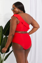 Load image into Gallery viewer, SUN IN SAND ( Swim Seaside Romance Ruffle One-Shoulder Bikini in Red)
