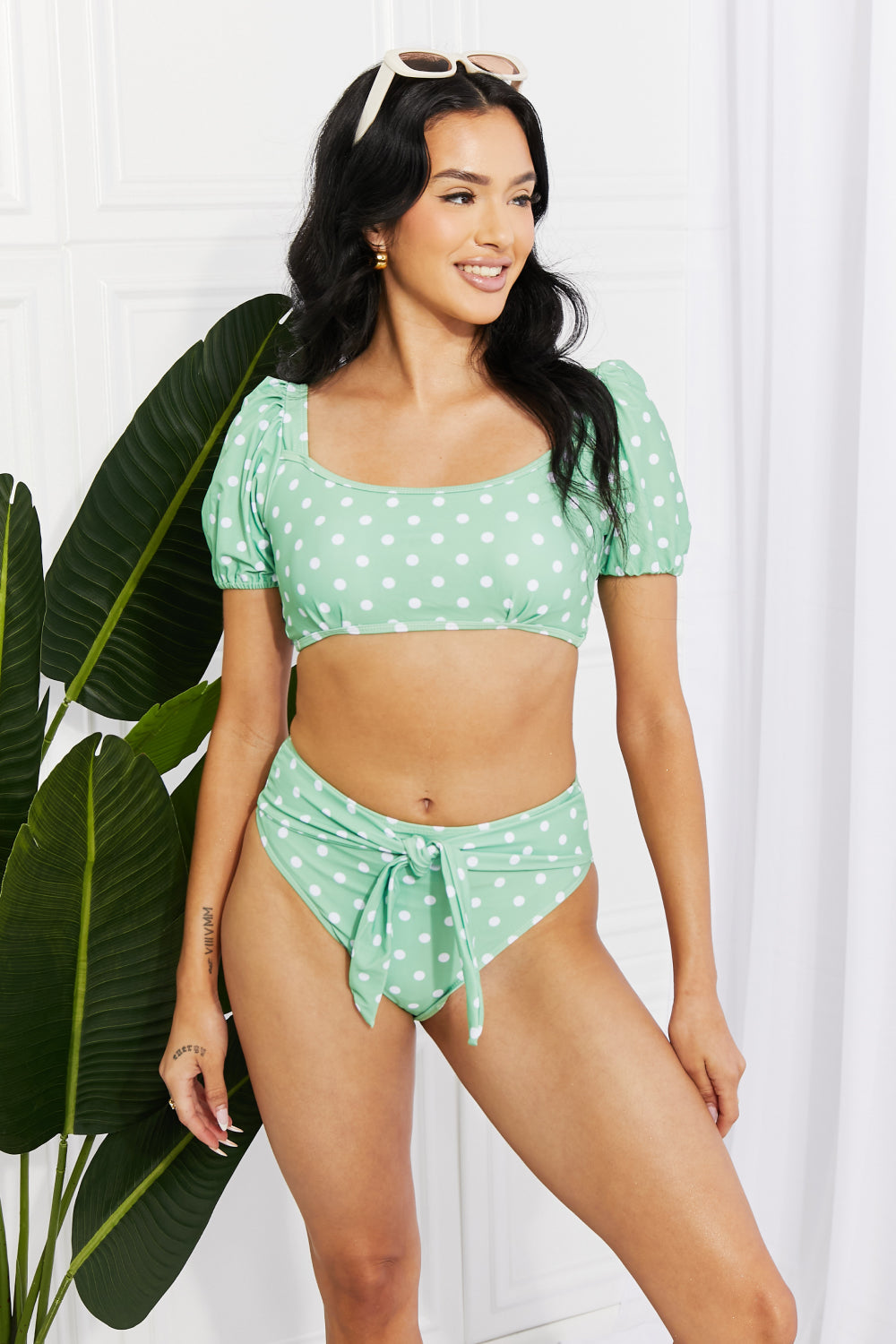 SUN IN SAND ( Swim Vacay Ready Puff Sleeve Bikini in Gum Leaf)
