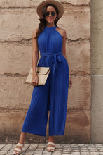 Load image into Gallery viewer, JUMPER ROMPER Accordion Pleated Belted Grecian Neck Sleeveless Jumpsuit
